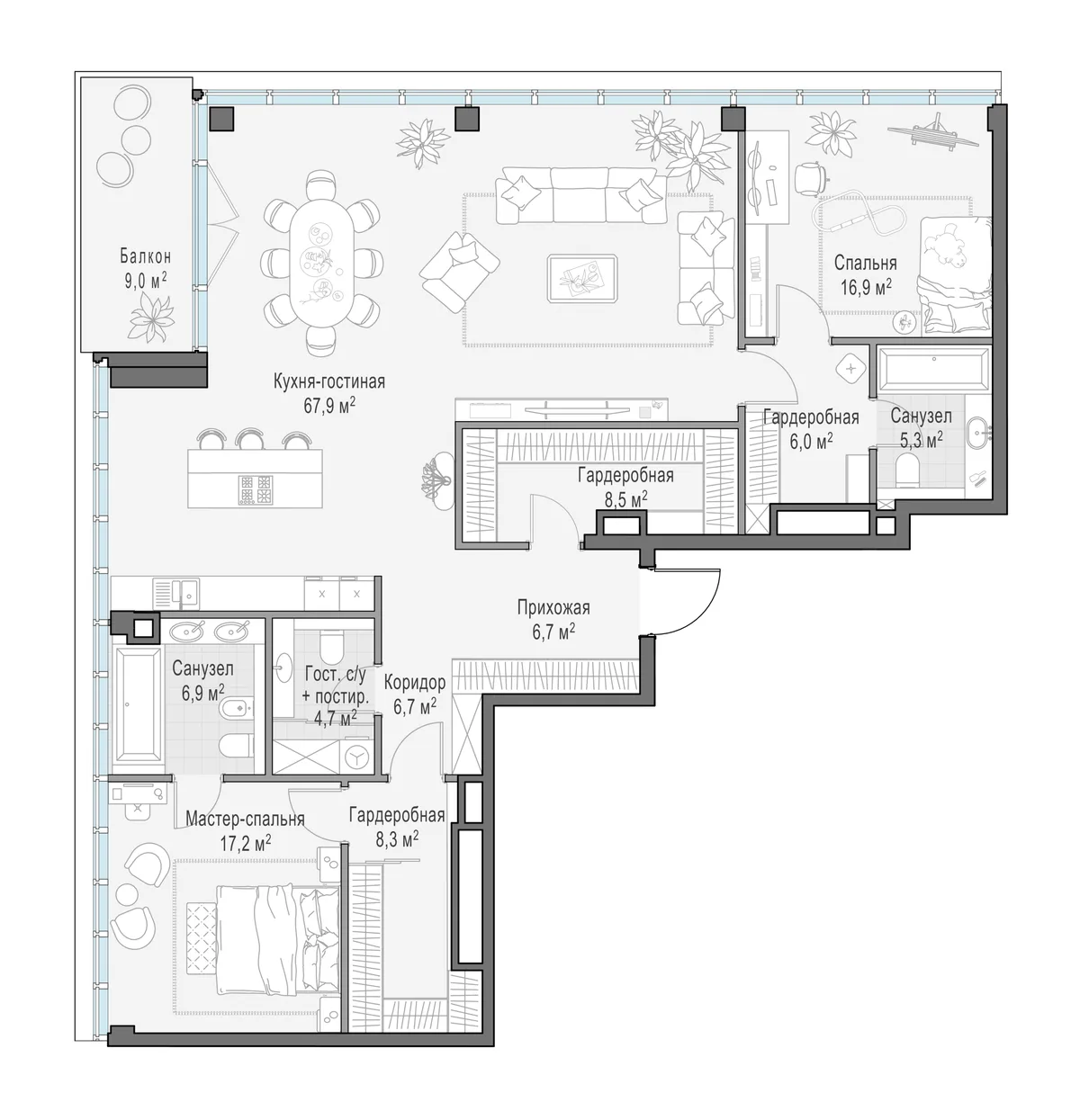 3-комнатная квартира 157,4 м² в ЖК «Фрунзенский» — планировки 1