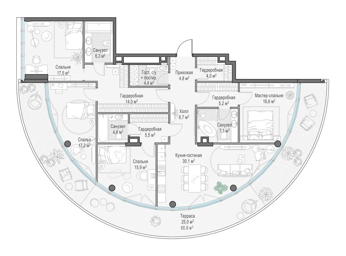 3-комнатная квартира 167,6 м² в ЖК «Фрунзенский» — планировки 4