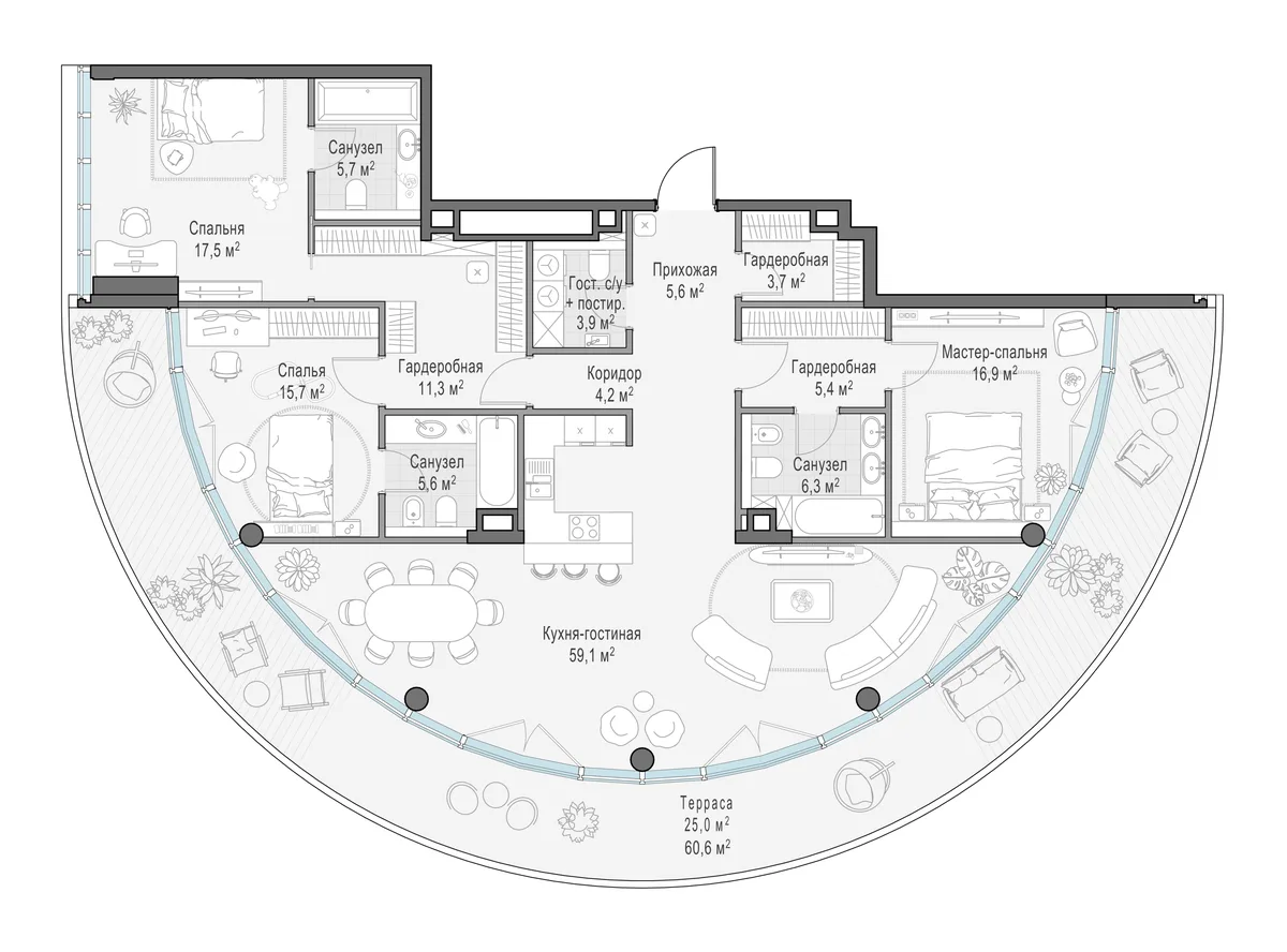 3-комнатная квартира 167,8 м² в ЖК «Фрунзенский» — планировки 1