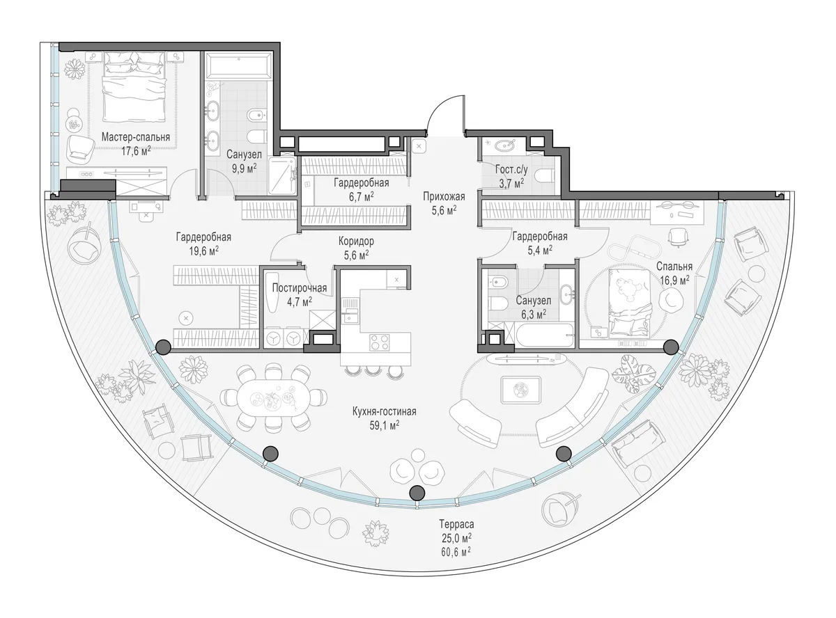 3-комнатная квартира 167,8 м² в ЖК «Фрунзенский» — планировки 4