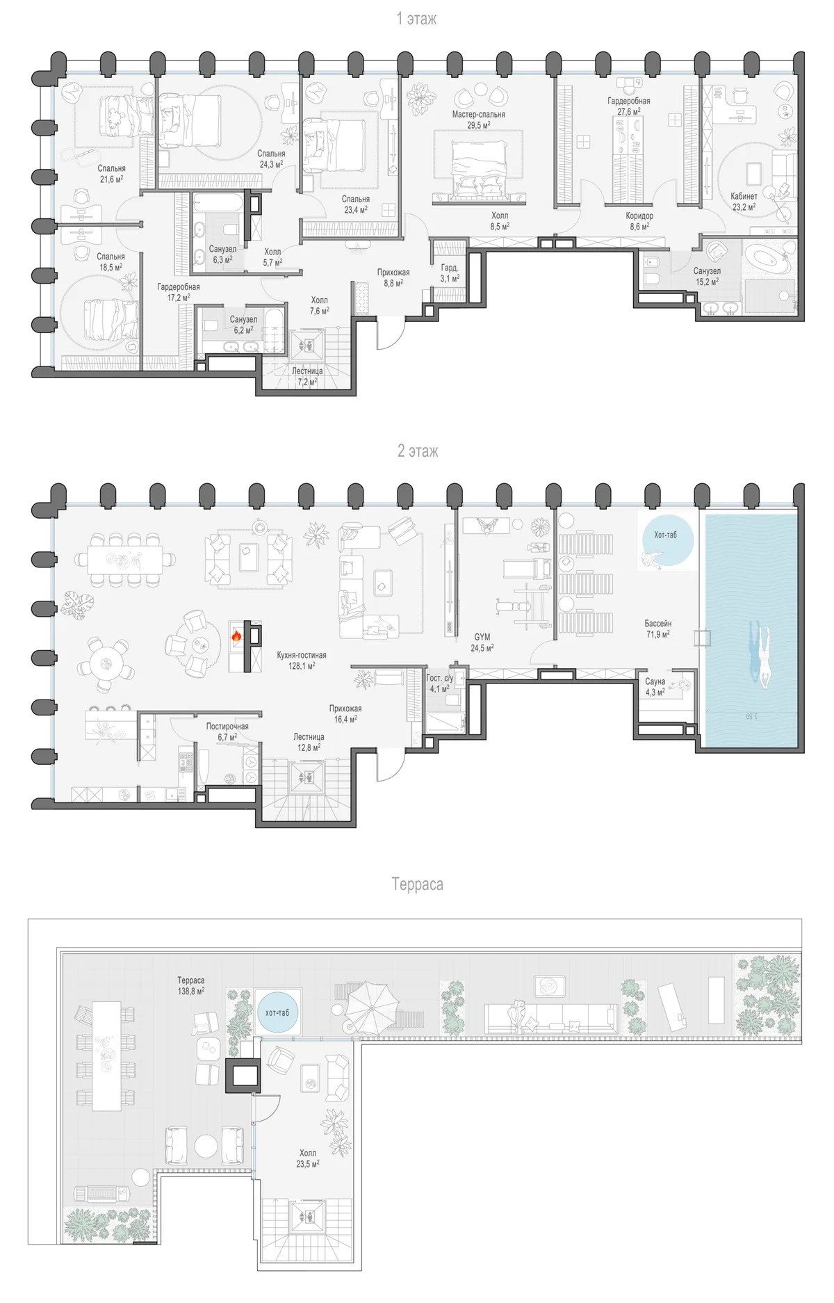 3-комнатный пентхаус 527,8 м² в ЖК «Фрунзенский» — планировки 15