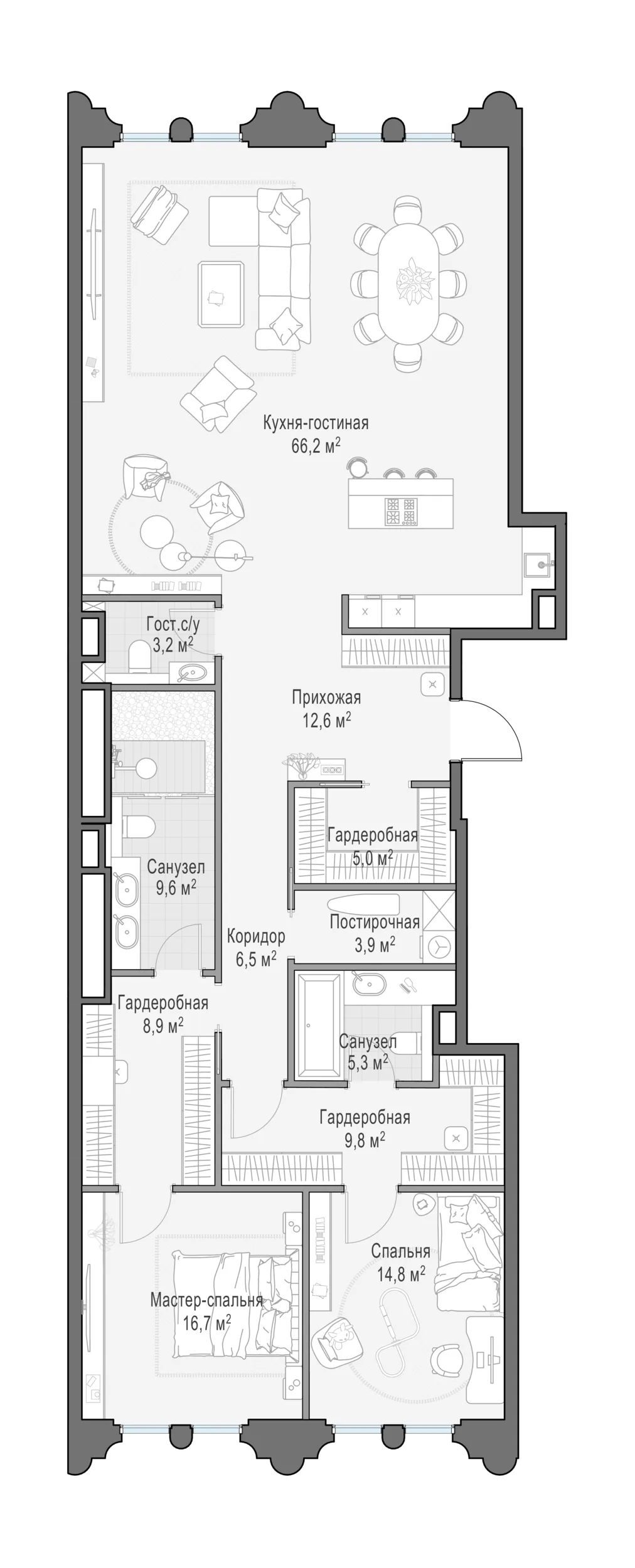 3-комнатная квартира 161,2 м² в ЖК «Фрунзенский» — планировки 1