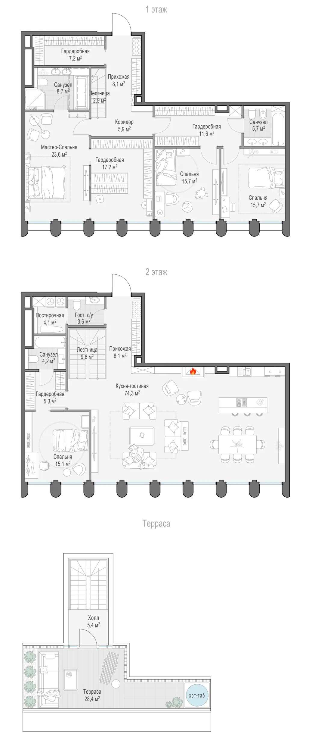 3-комнатный пентхаус 243,1 м² в ЖК «Фрунзенский» — планировки 1