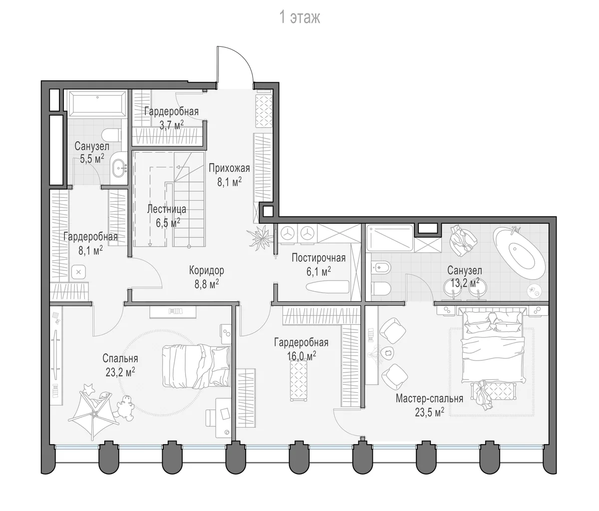 3-комнатный пентхаус 243,1 м² в ЖК «Фрунзенский» — планировки 7