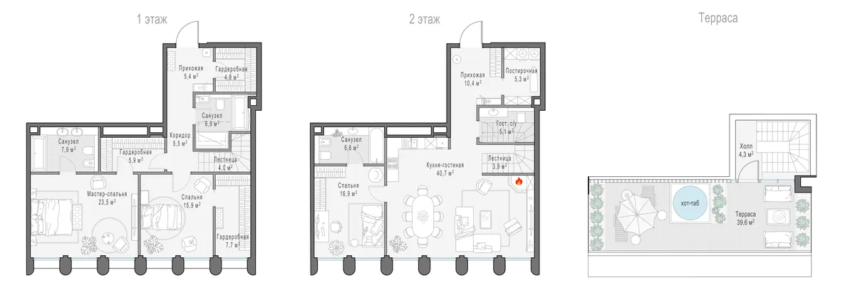 3-комнатный пентхаус 174 м² в ЖК «Фрунзенский» — планировки 4
