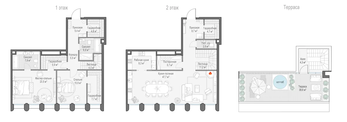 3-комнатный пентхаус 174 м² в ЖК «Фрунзенский» — планировки 7