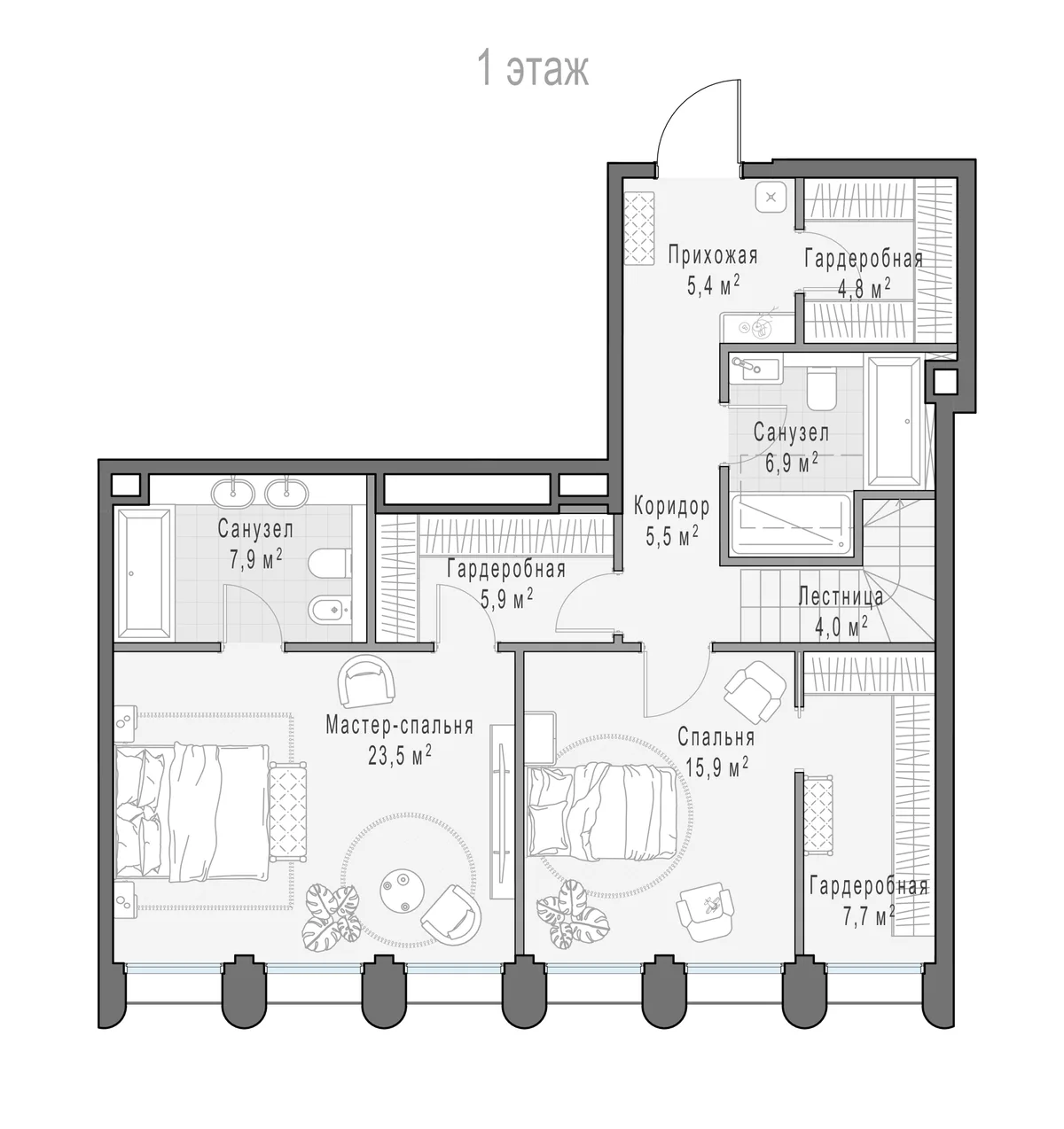 3-комнатный пентхаус 174 м² в ЖК «Фрунзенский» — планировки 9
