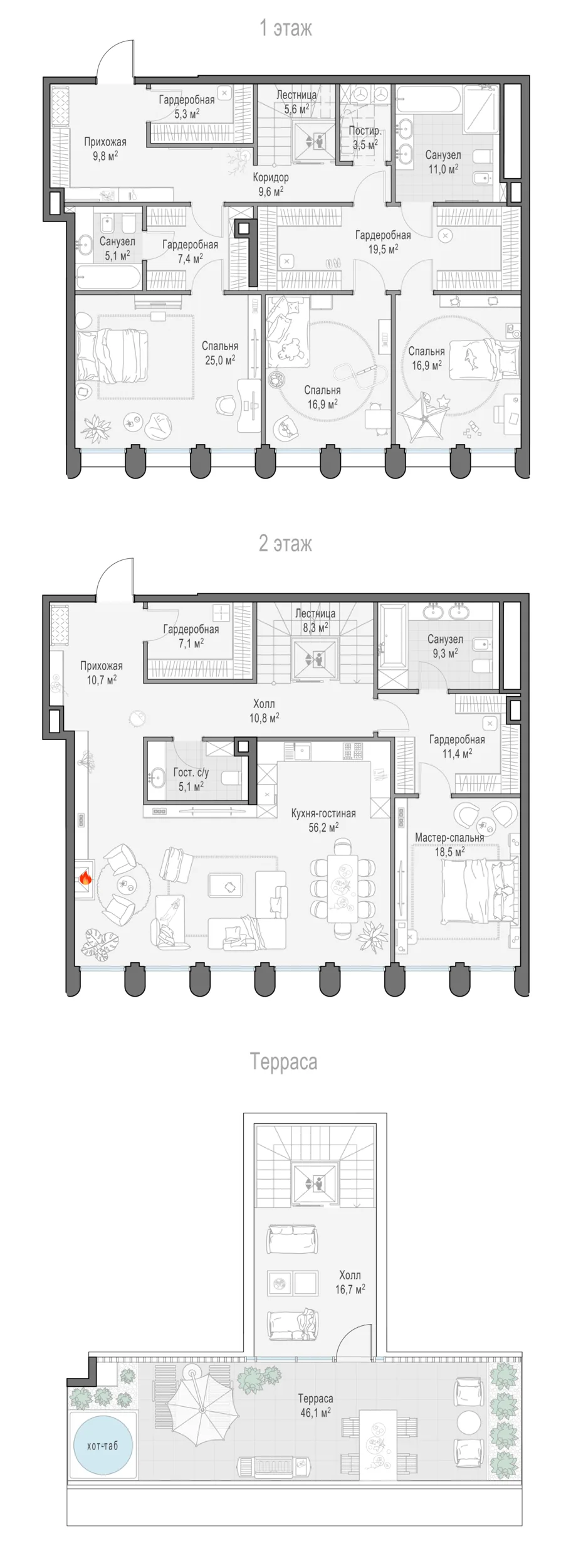 4-комнатный пентхаус 270,3 м² в ЖК «Фрунзенский» — планировки 5