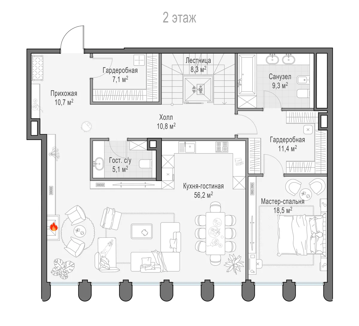 4-комнатный пентхаус 270,3 м² в ЖК «Фрунзенский» — планировки 10