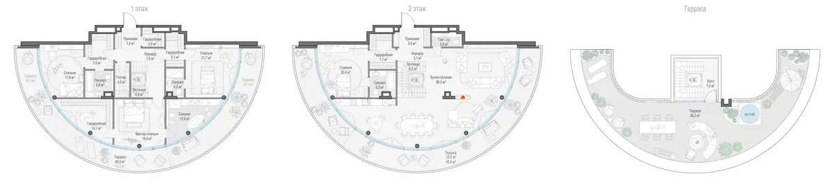 5-комнатный пентхаус 287,9 м² в ЖК «Фрунзенский» — планировки 8