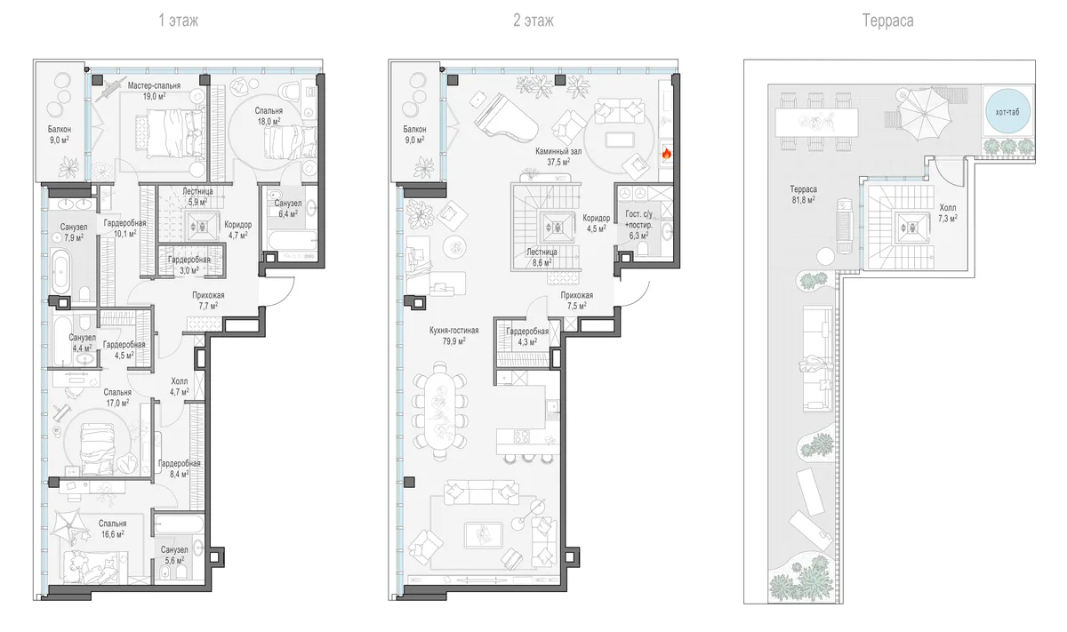 5-комнатный пентхаус 295 м² в ЖК «Фрунзенский» — планировки 1