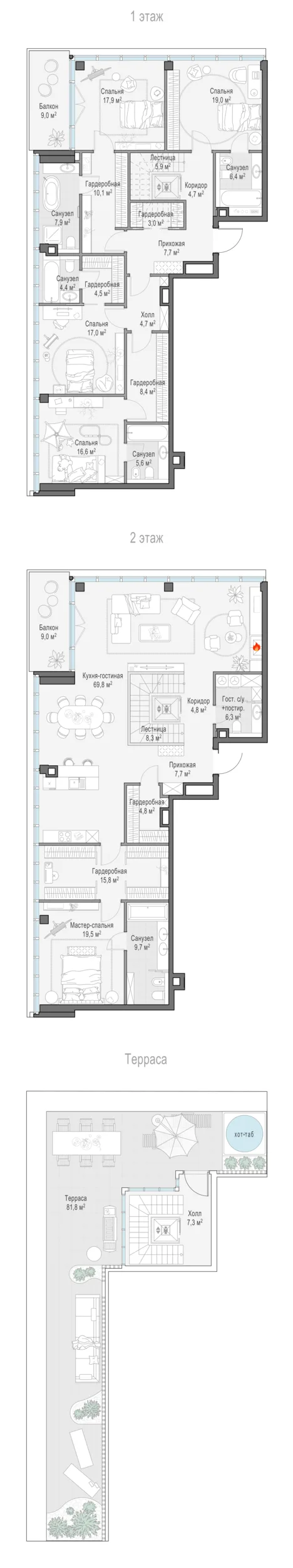 5-комнатный пентхаус 295 м² в ЖК «Фрунзенский» — планировки 2