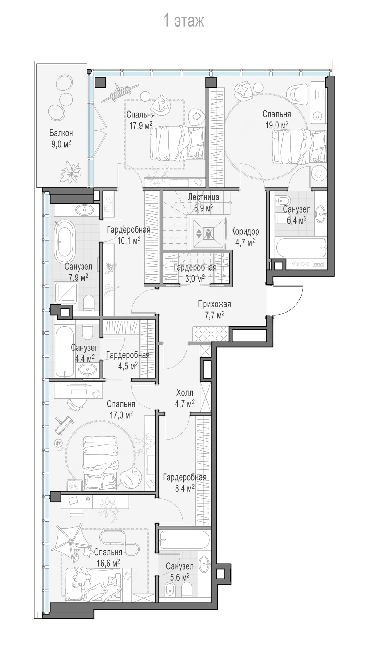 5-комнатный пентхаус 295 м² в ЖК «Фрунзенский» — планировки 4
