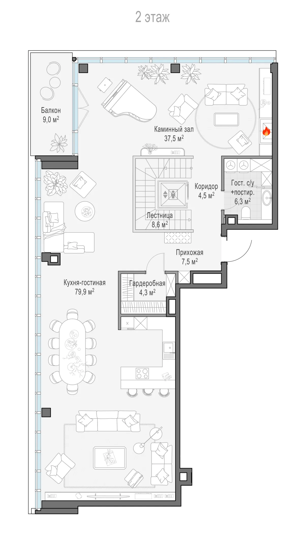 5-комнатный пентхаус 295 м² в ЖК «Фрунзенский» — планировки 7