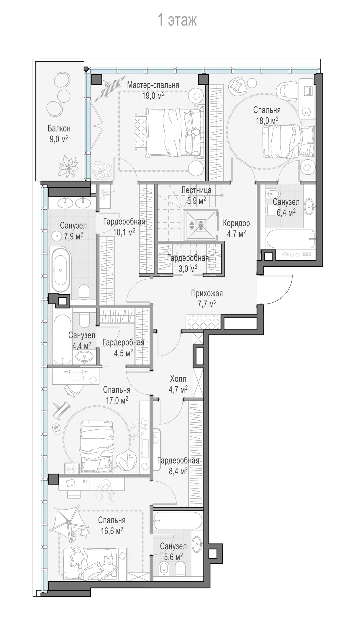 5-комнатный пентхаус 295 м² в ЖК «Фрунзенский» — планировки 8