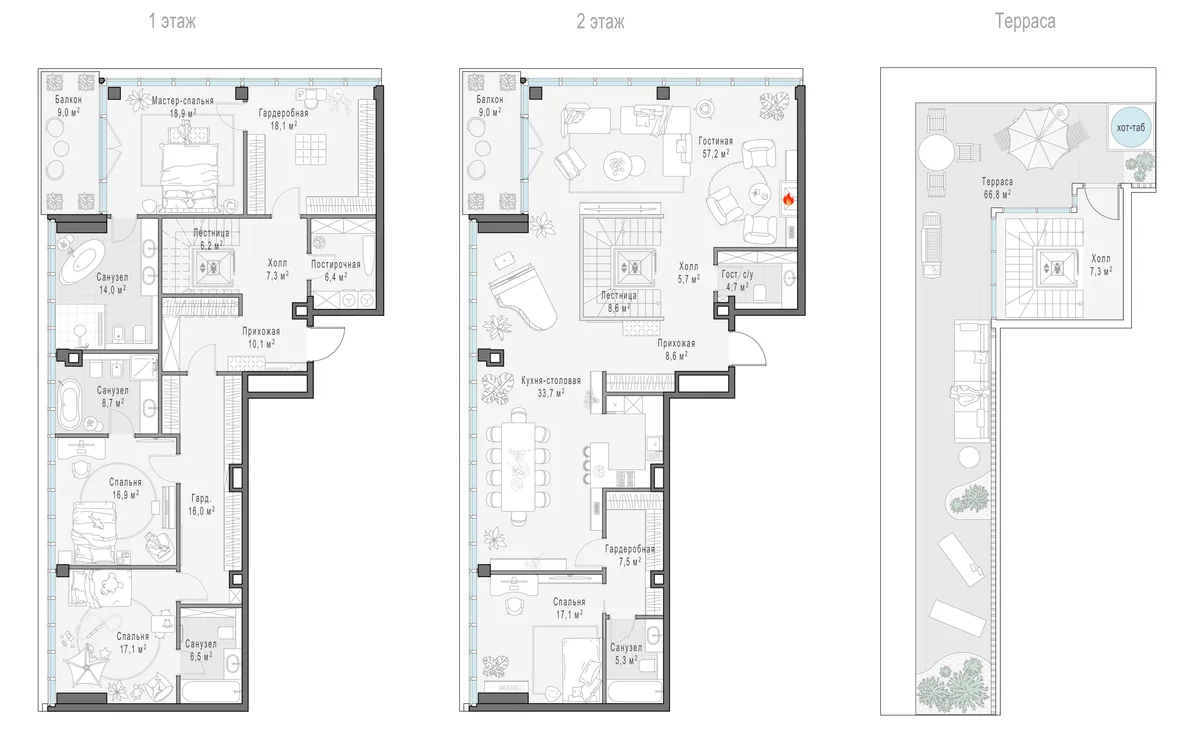 5-комнатный пентхаус 296,4 м² в ЖК «Фрунзенский» — планировки 5