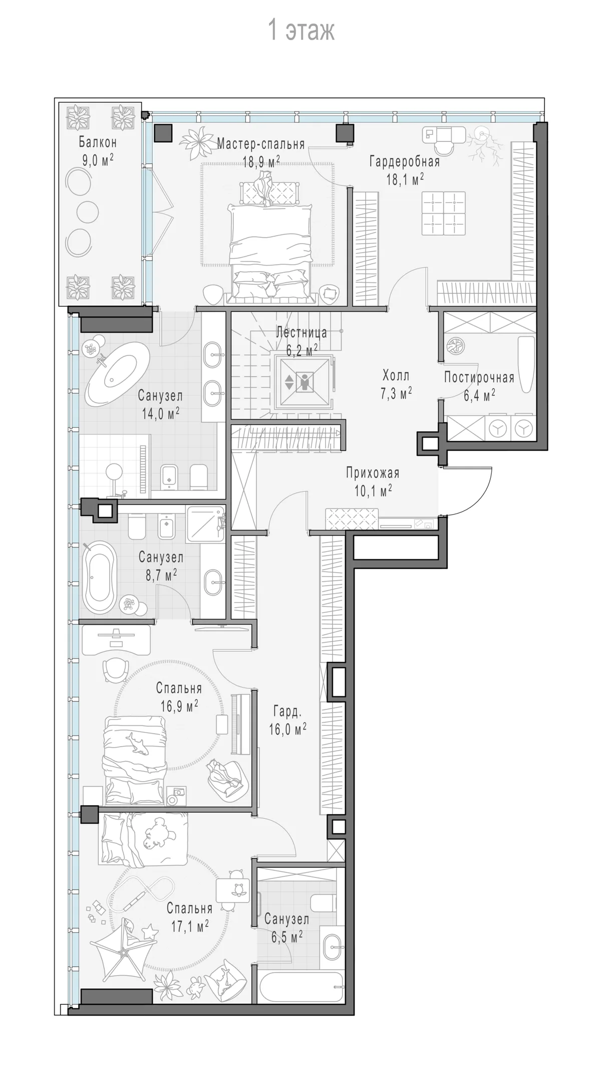 5-комнатный пентхаус 296,4 м² в ЖК «Фрунзенский» — планировки 6