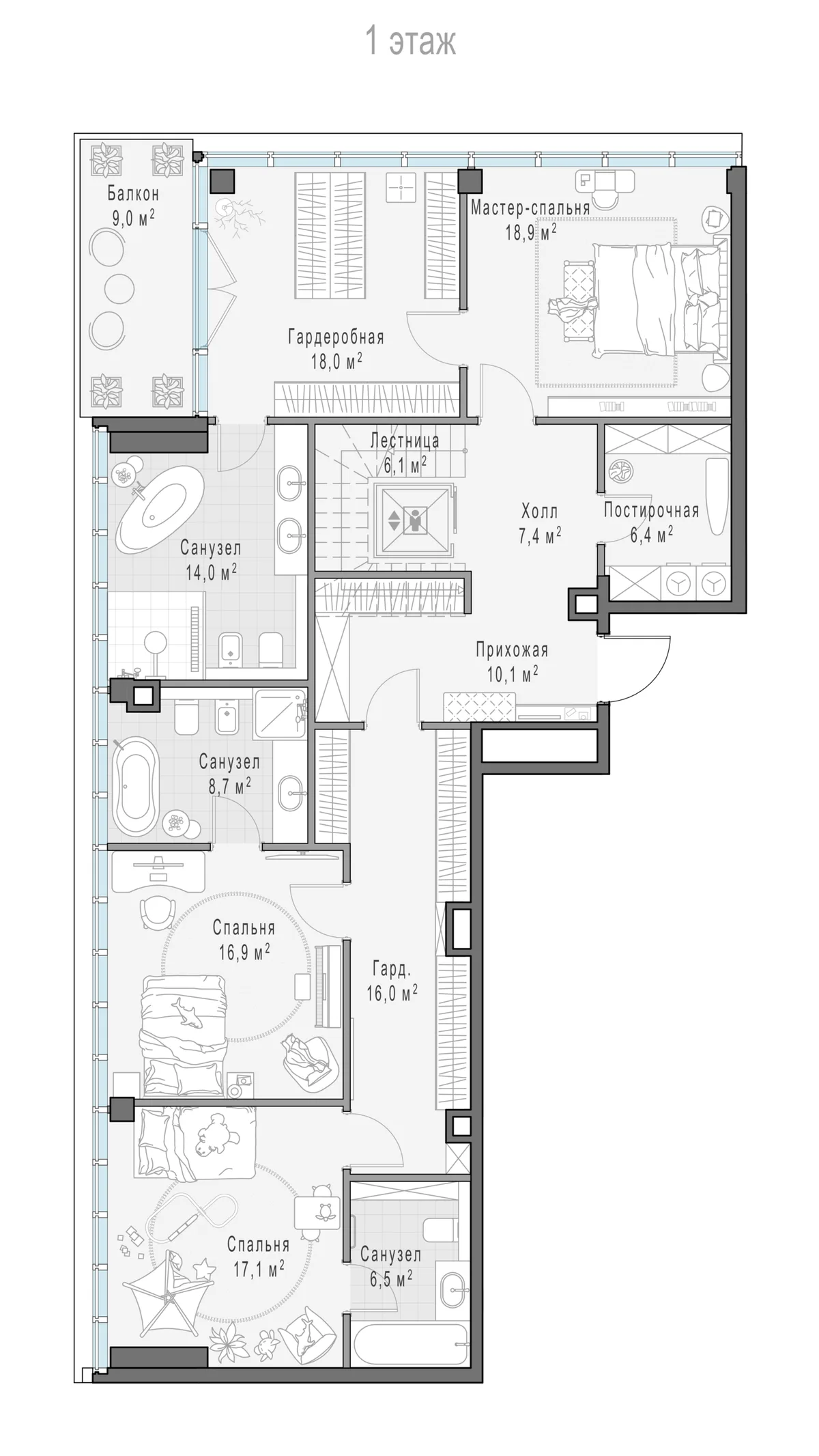 5-комнатный пентхаус 296,4 м² в ЖК «Фрунзенский» — планировки 7