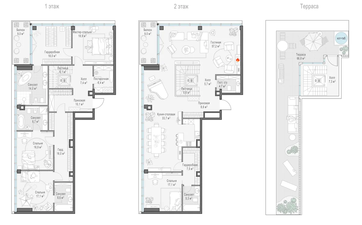 5-комнатный пентхаус 296,4 м² в ЖК «Фрунзенский» — планировки 9