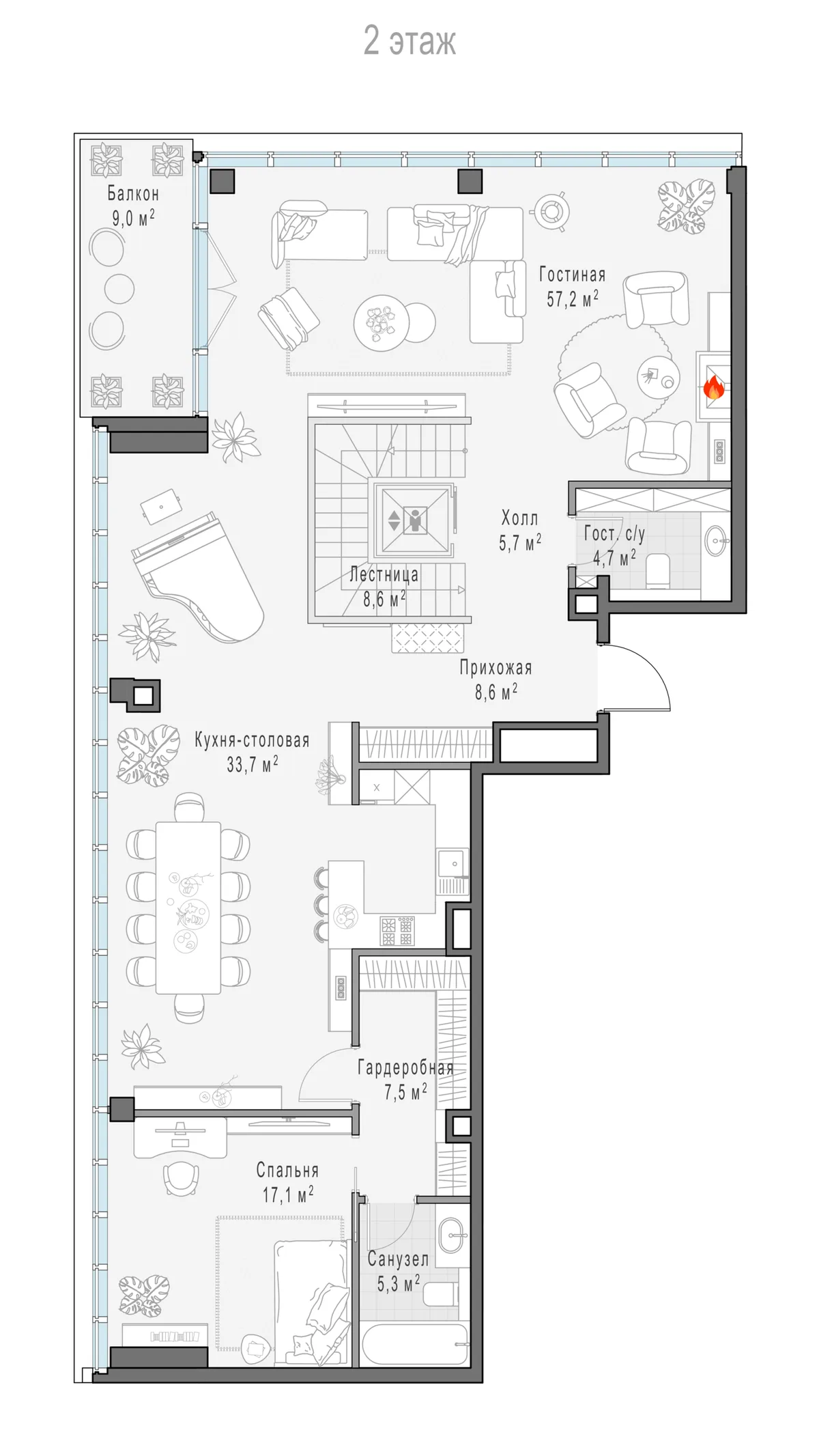 5-комнатный пентхаус 296,4 м² в ЖК «Фрунзенский» — планировки 10