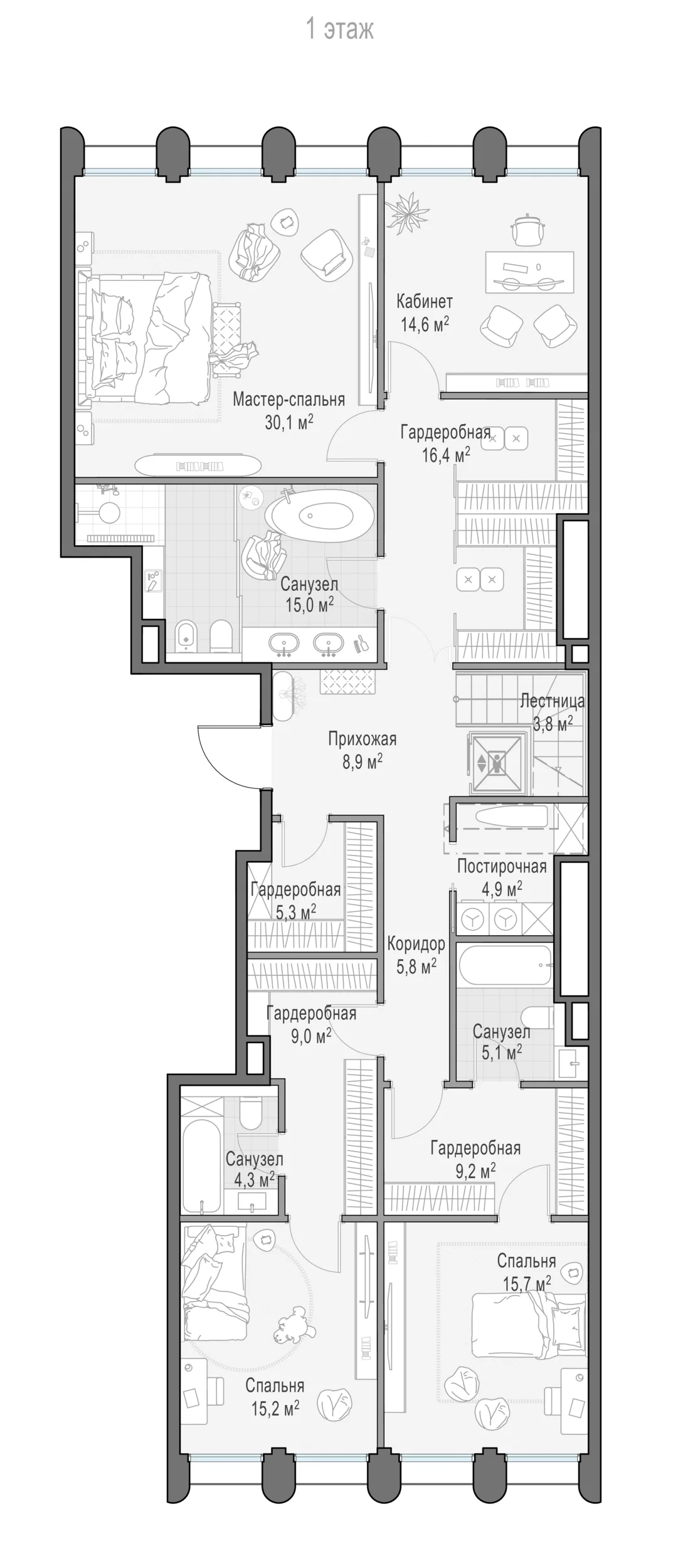 5-комнатный пентхаус 329,1 м² в ЖК «Фрунзенский» — планировки 2