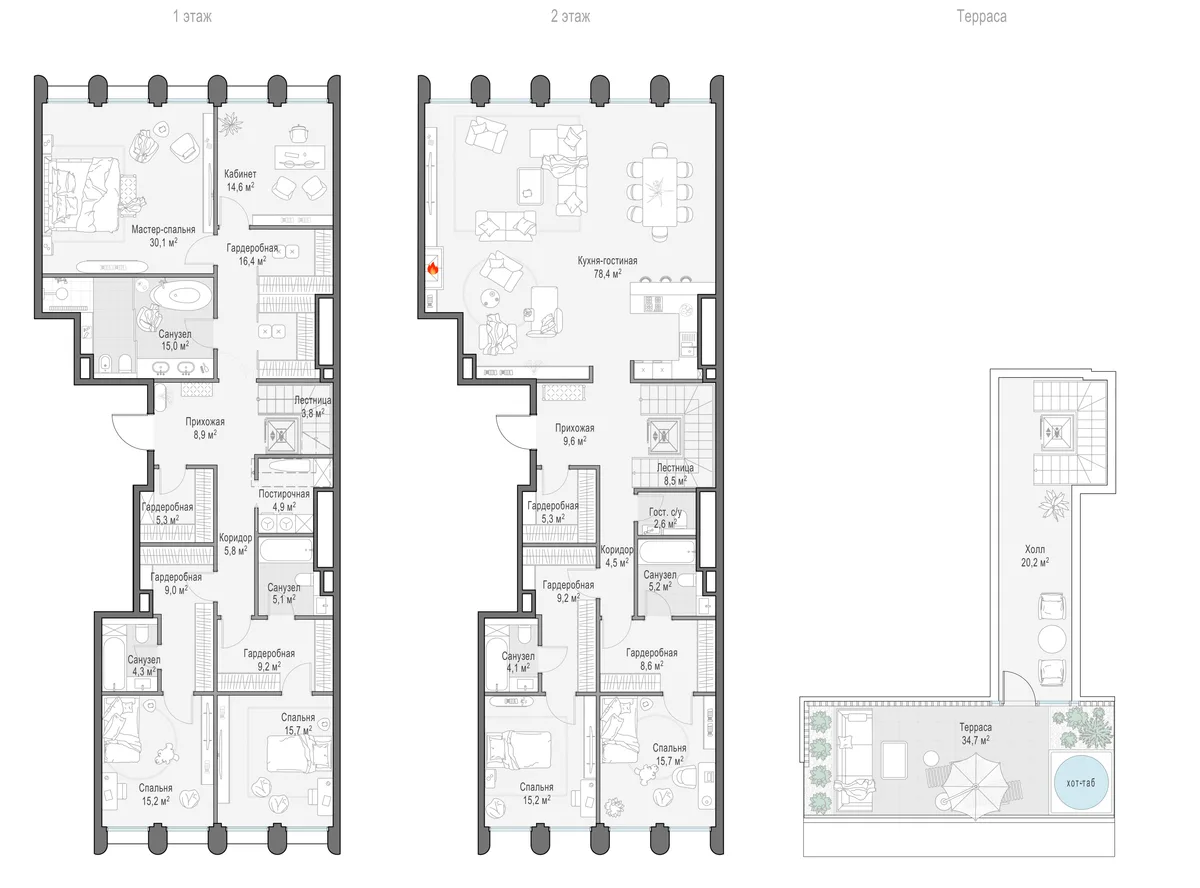 5-комнатный пентхаус 329,1 м² в ЖК «Фрунзенский» — планировки 3
