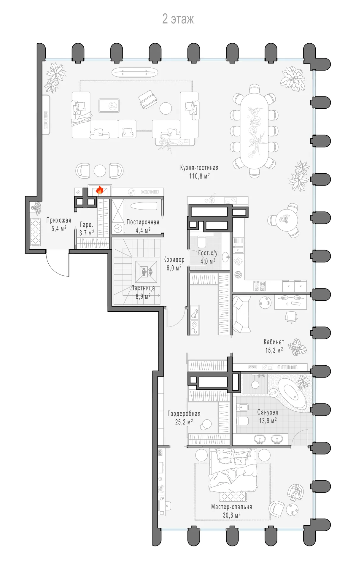 7-комнатный пентхаус 450,4 м² в ЖК «Фрунзенский» — планировки 2