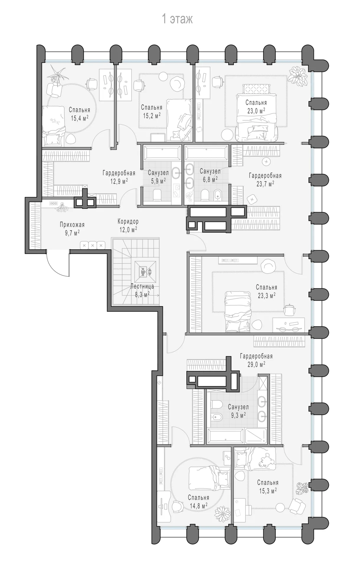 7-комнатный пентхаус 450,4 м² в ЖК «Фрунзенский» — планировки 4