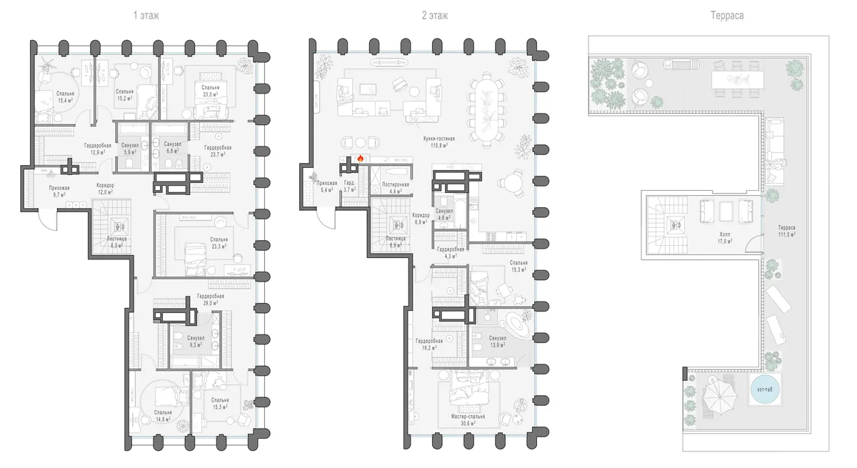 7-комнатный пентхаус 450,4 м² в ЖК «Фрунзенский» — планировки 5