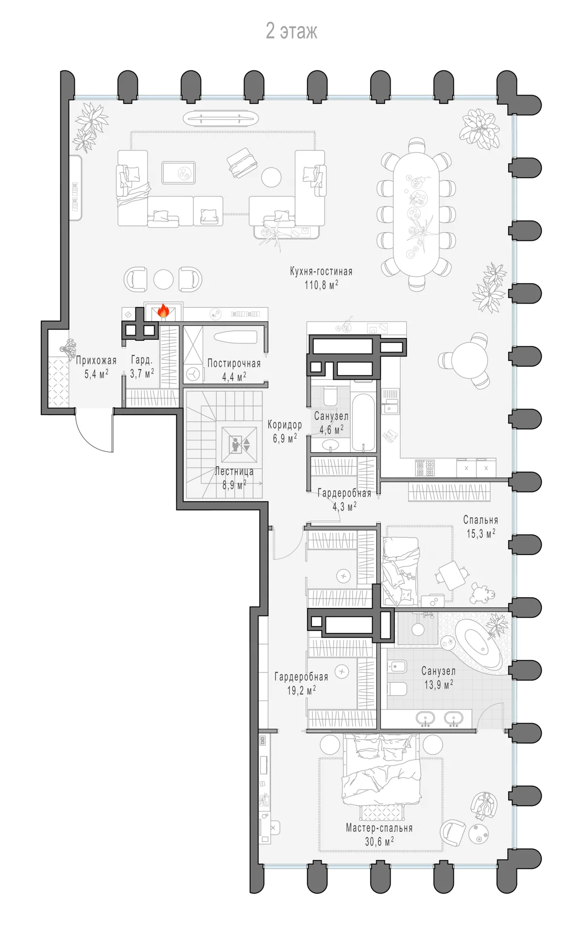 7-комнатный пентхаус 450,4 м² в ЖК «Фрунзенский» — планировки 6