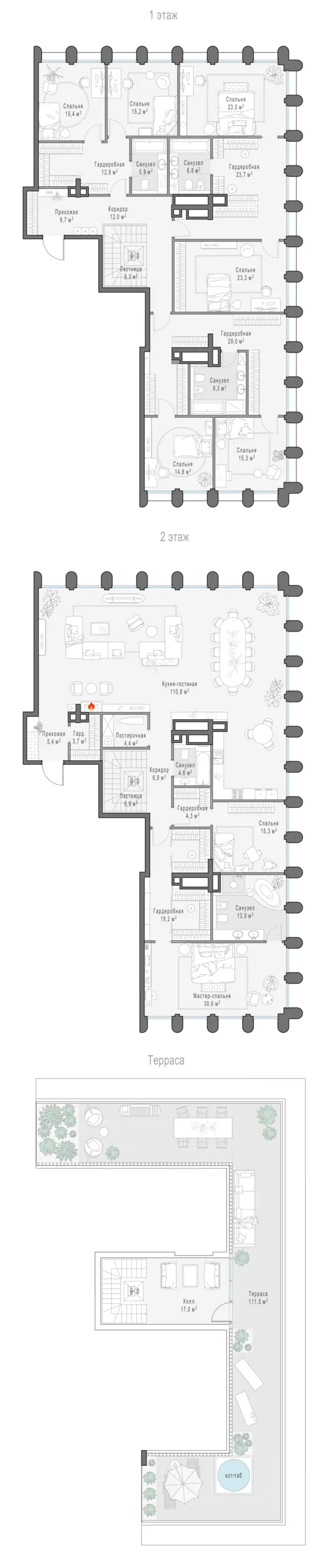 7-комнатный пентхаус 450,4 м² в ЖК «Фрунзенский» — планировки 14